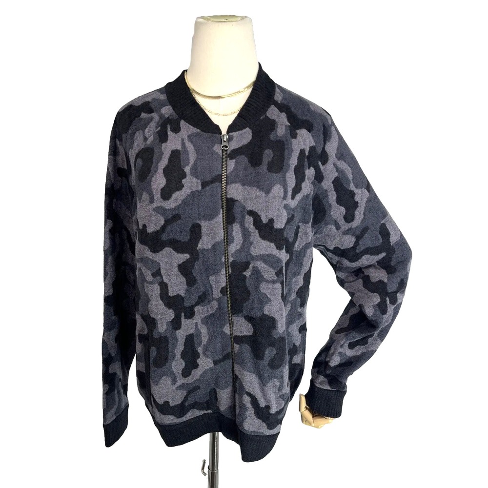 Barefoot Dreams Womens Full Zip Jacket Size Large 10 12 Cozy Chic Blue Camo New